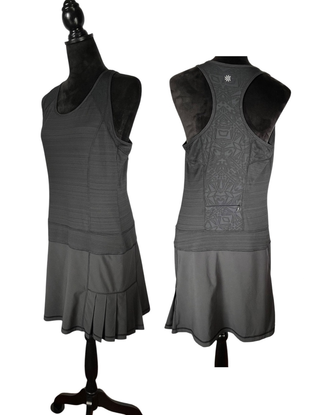 Athleta Pleated Tennis Dress Black Racerback Pickleball Golf Sporty Medium